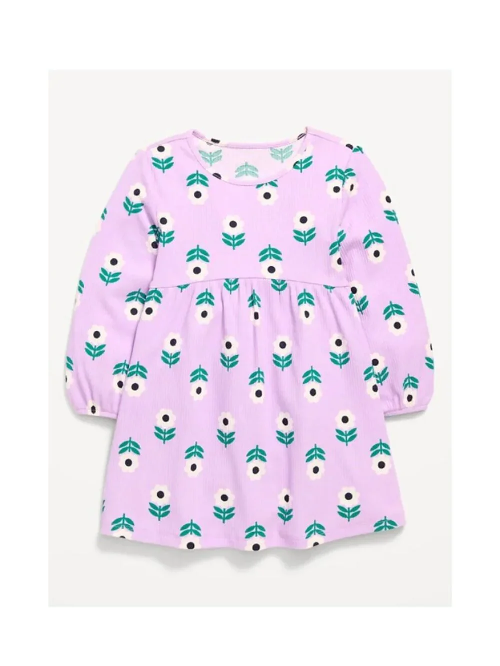 Old Navy Toddler Girls Printed Long-Sleeve Ribbed Purple Floral Print Dress NWT